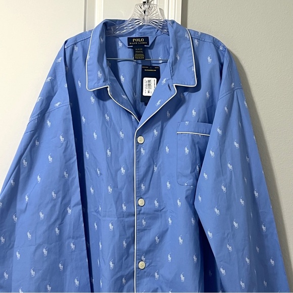NWT Polo Ralph Lauren Pajama Shirt Mens 3XL Blue Pony Logo Button Up - Picture 3 of 13